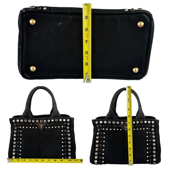 Authentic PRADA Triple Studded Black Denim Canapa Mini Tote Bag - Picture 11 of 14